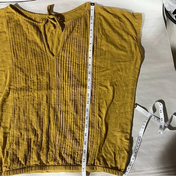PrAna ~ Mustard Yellow Organic Cotton Blend Top with Tie and Pleating Stitching - Picture 9 of 9